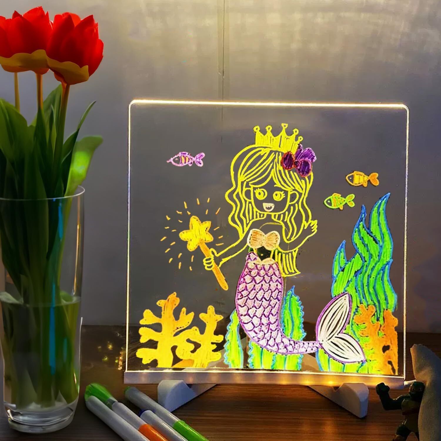 LED Note Board With Colors Acrylic Dry Erase Board For Creative DIY Art