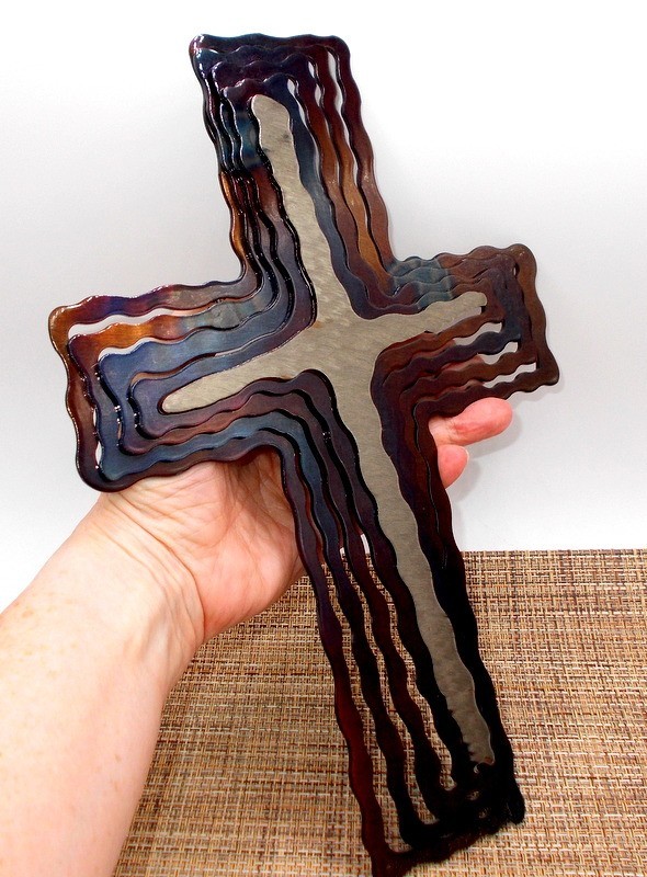 Jeweled Steel Spiral CROSS 2006 Laser Cut Hanging Wall Art David Broussard 12&Prime;