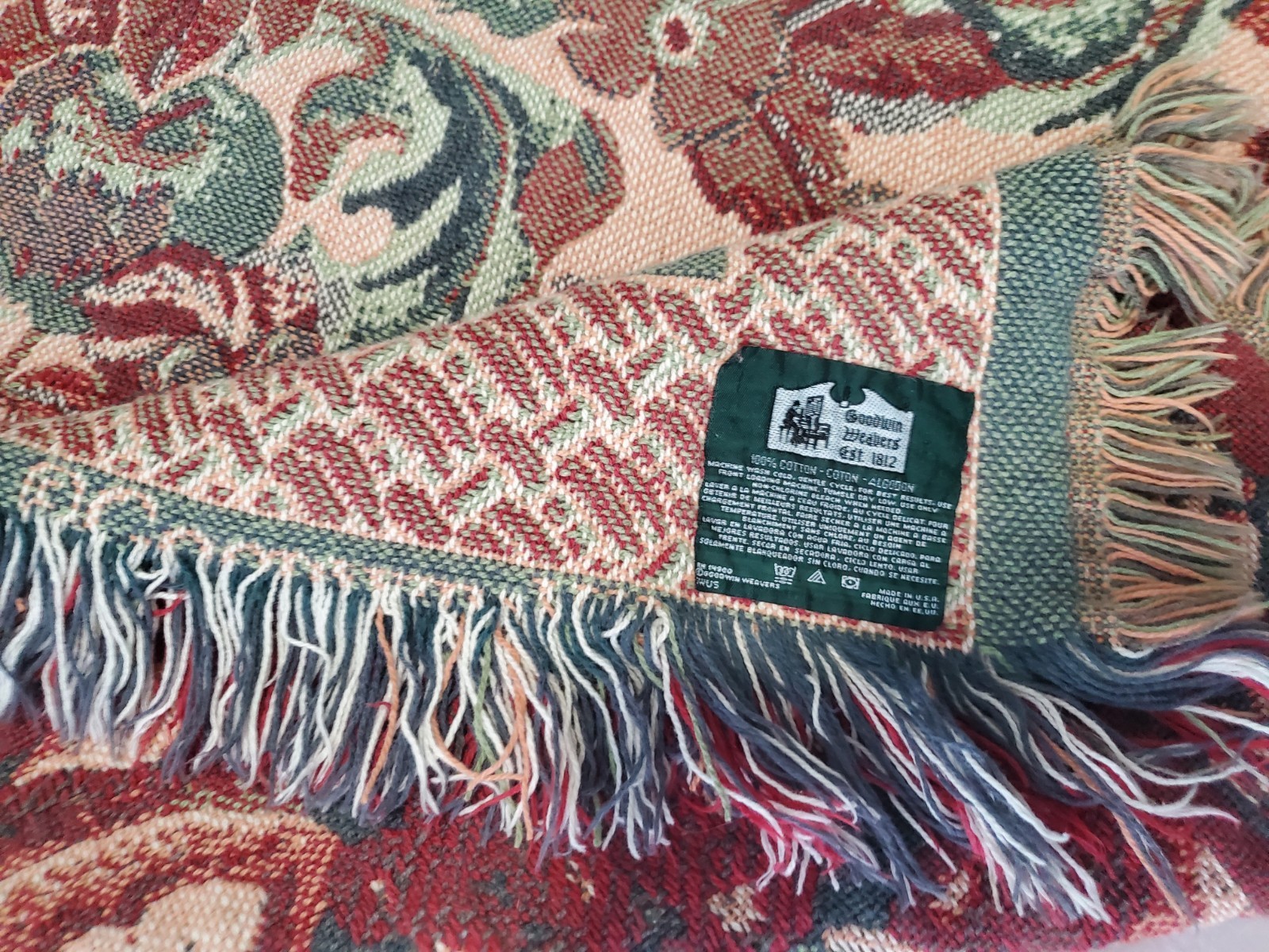 Title:Vtg Goodwin Weavers Tapestry Throw Blanket 43×62 Floral Garden Red Green