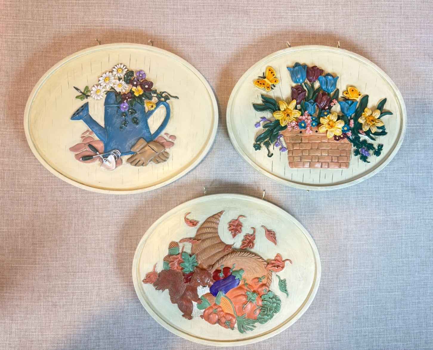 Lot of 3 Double Sided Resin Hanging Plaques for Seasons and Celebrations 9×7.25”