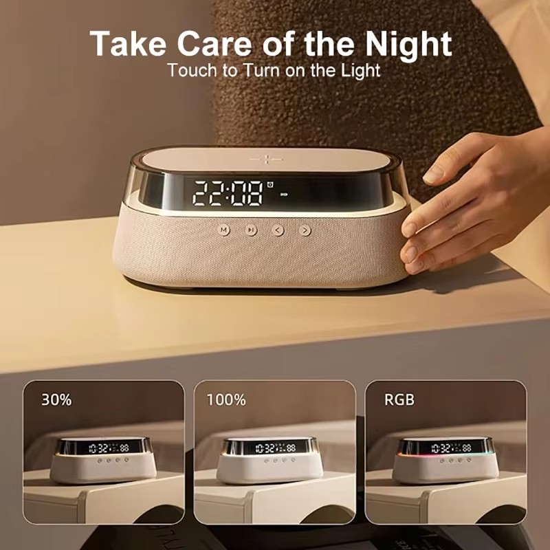 🌈 6-in-1 Smart Alarm Clock Wireless Charger Bluetooth Speaker FM Radio RGB Ligh