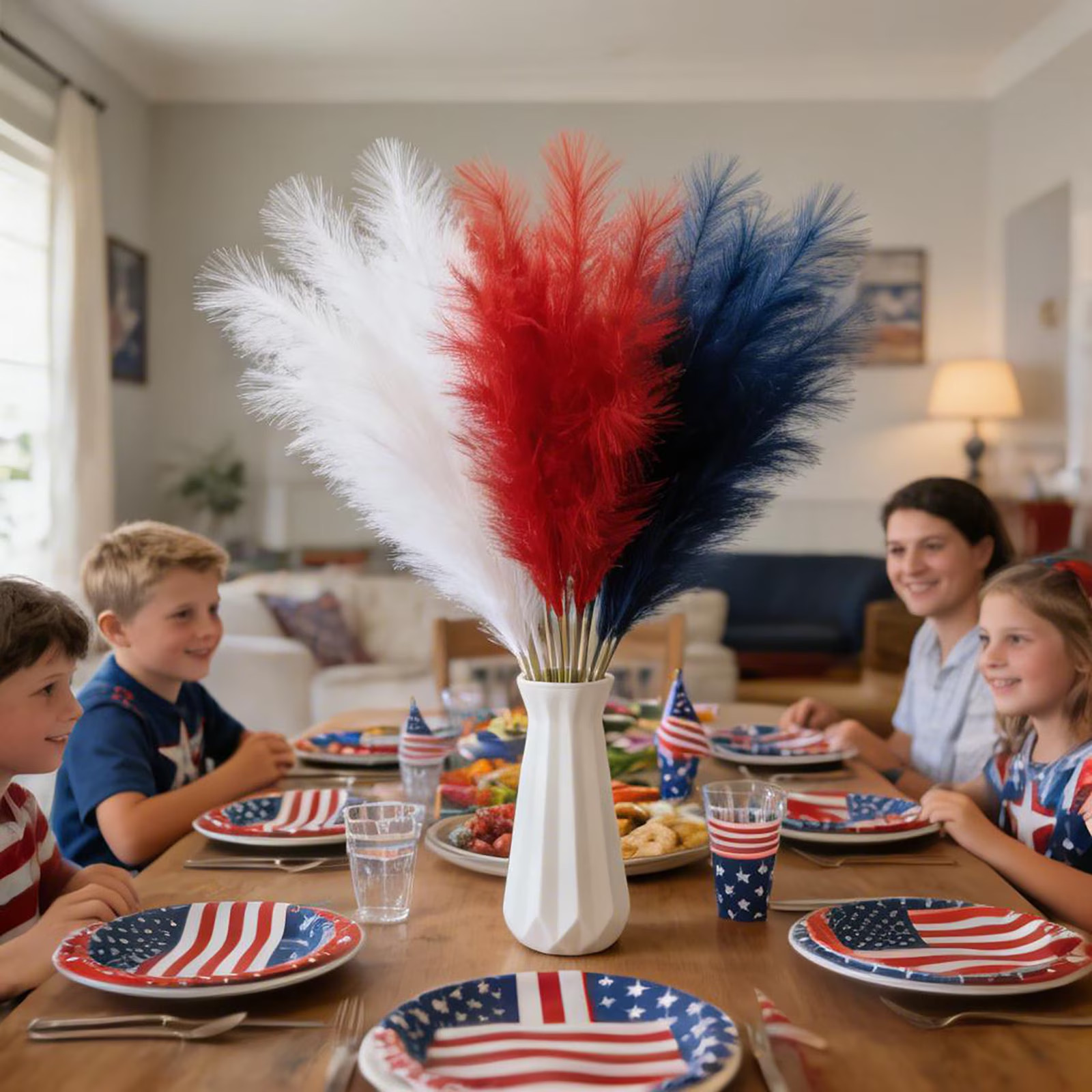 15PCS Patriotic Pampas Grass Red White Blue 4th July Vase Home Decor