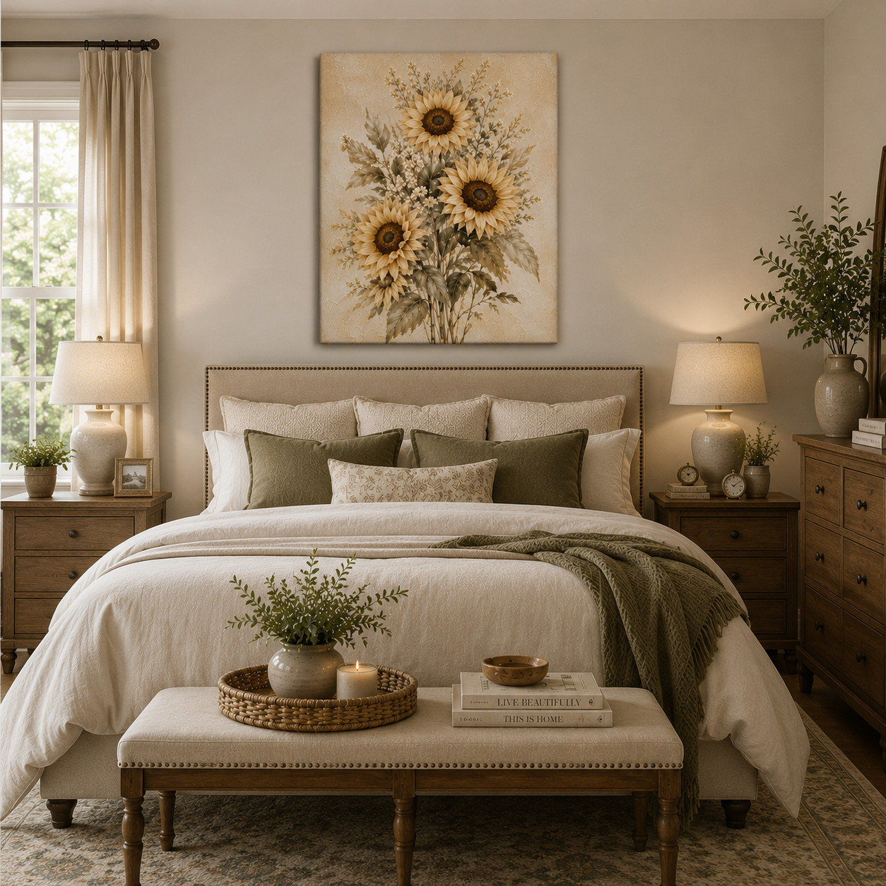 Sunflower Canvas Wall Art Rustic Floral Oil Painting Print Vintage Home Decor