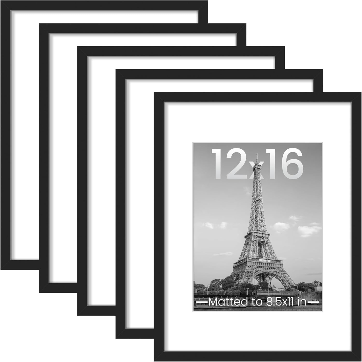 upsimples 12×16 Picture Frame Set of 5, Display Pictures 8.5×11 with Mat, Black