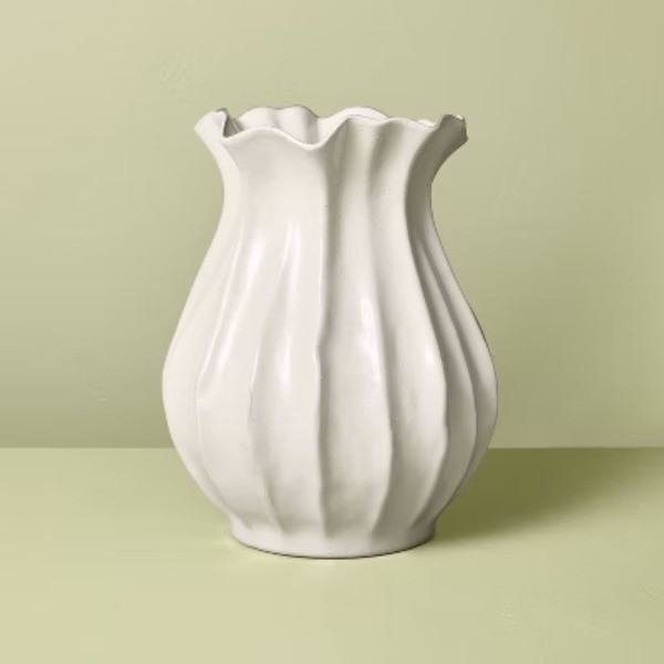 9&Prime; Pleated Ceramic Vase Sour Cream – Hearth & Hand™ with Magnolia