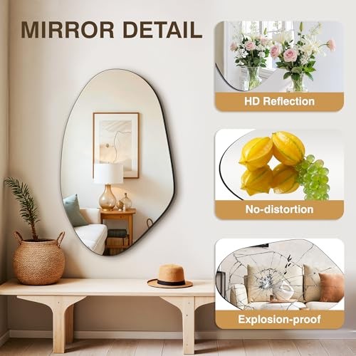 Irregular Asymmetrical Wall Mirror, 32&Prime; x 19&Prime; Modern 32&Prime;L x 19&Prime;W Frameless