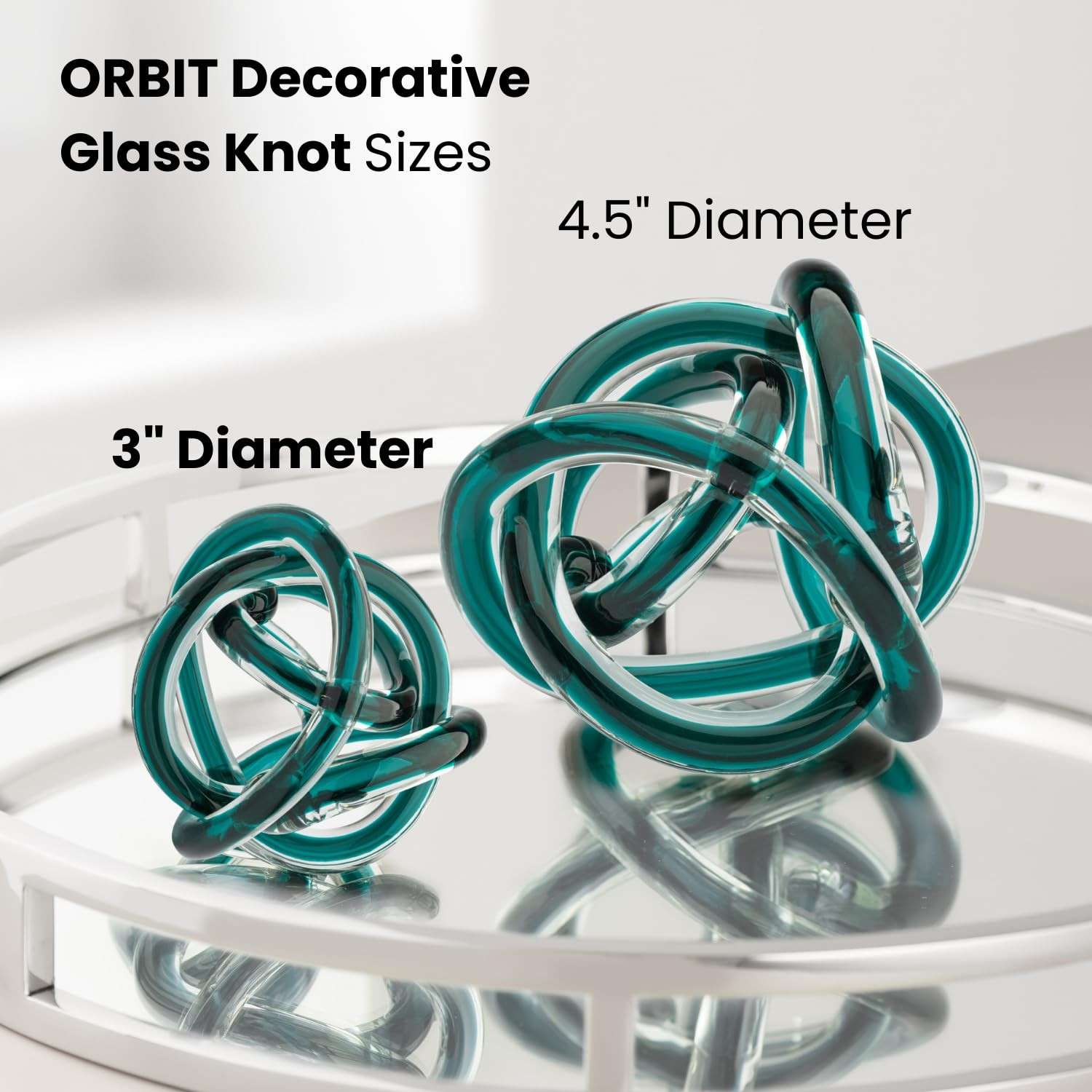 Orbit Hand Blown Glass Infinity Knot Sculpture – 3 Inch Glass Art Teal Knot D…