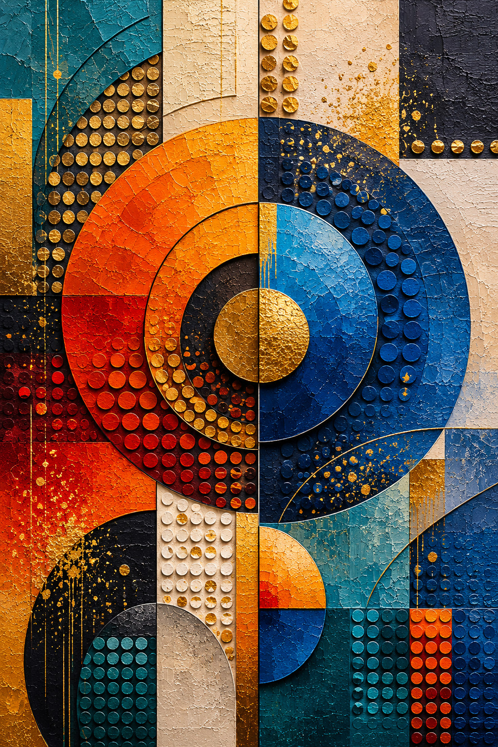 Luxury Geometric Abstract Wall Art Blue Gold Canvas Print Modern Mixed Media Art