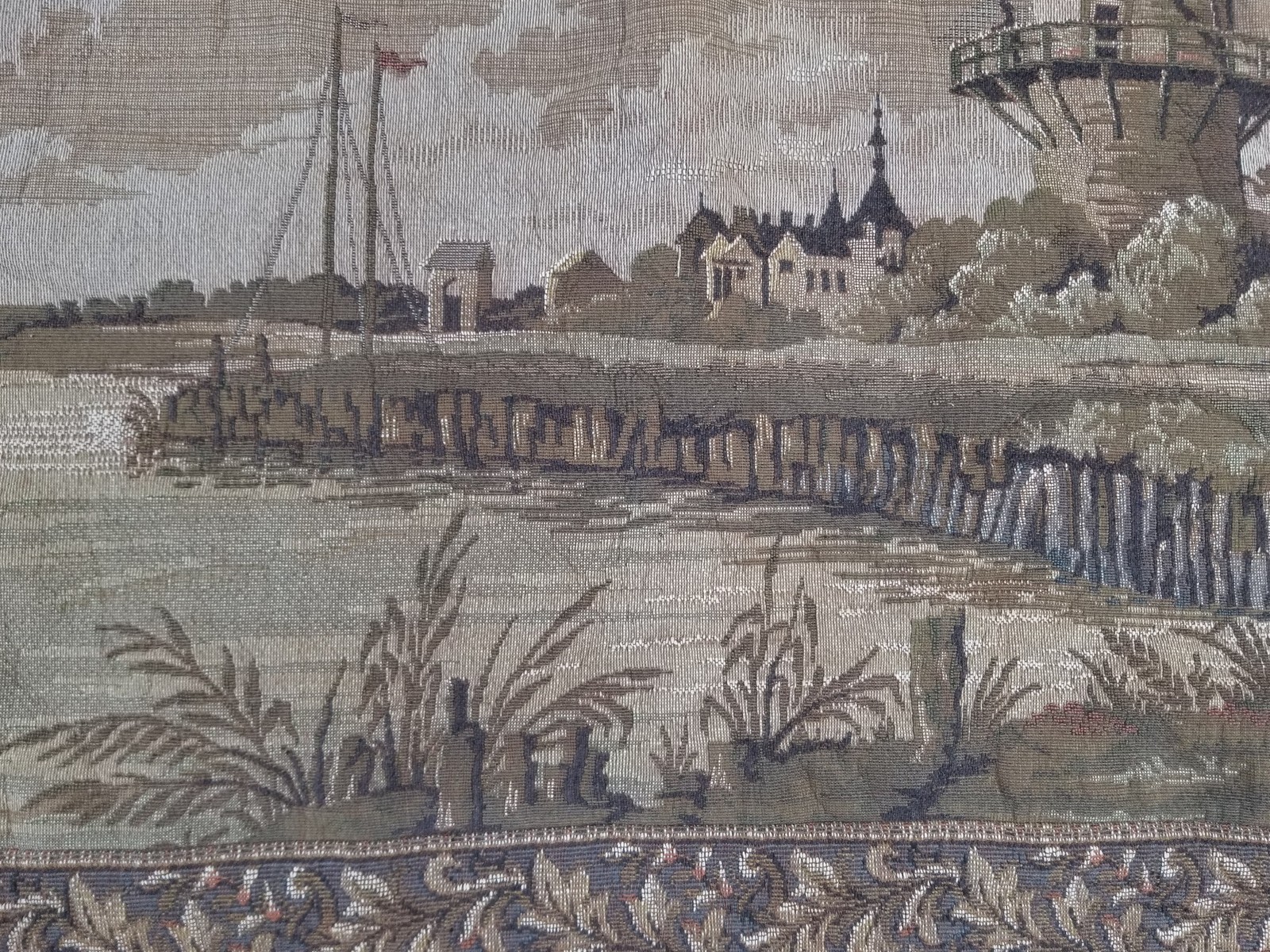 Vintage European Dutch Landscape Scene Jacquard Woven Tapestry 58x22in