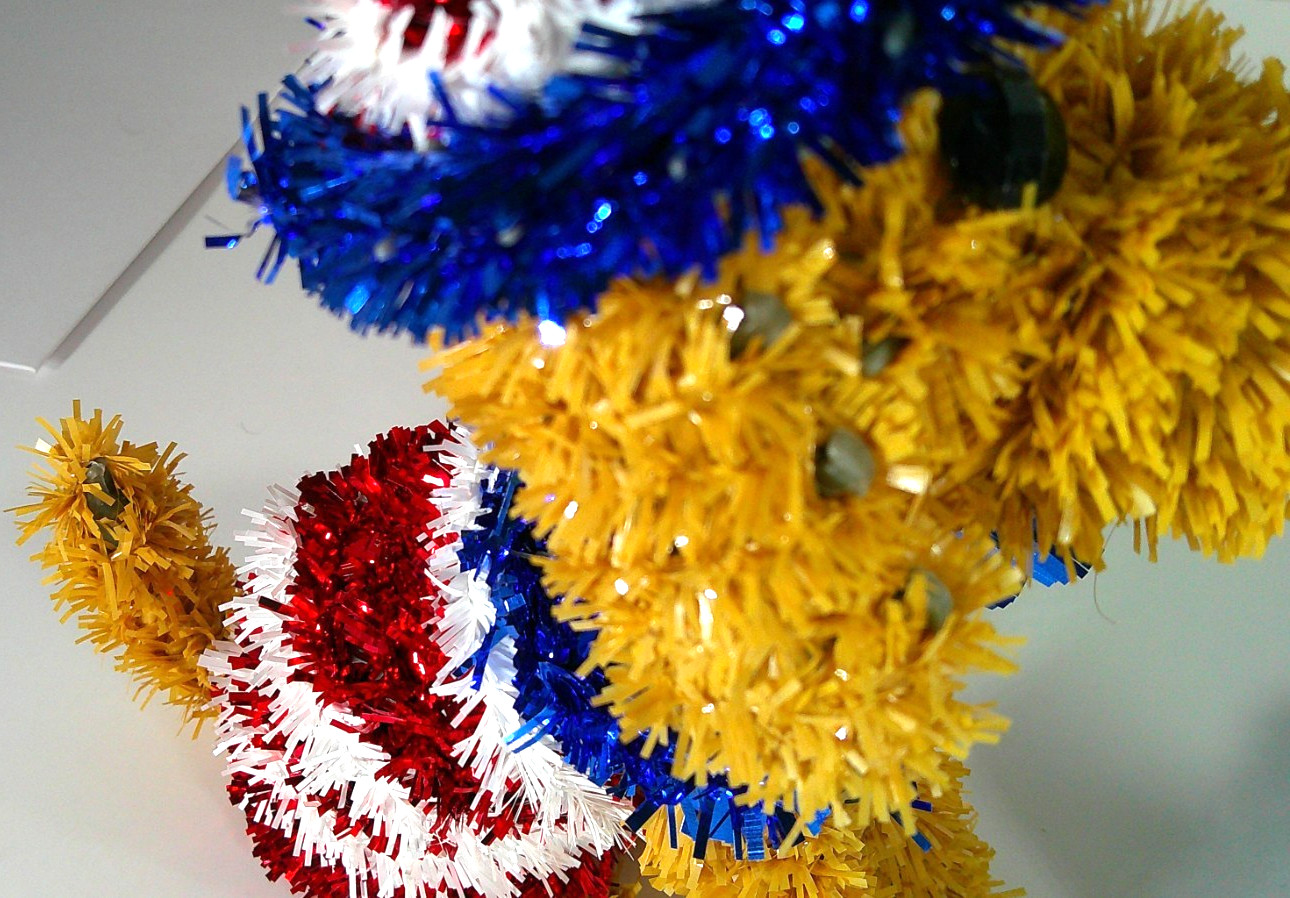 3 Patriotic Tinsel & Plastic Red White & Blue Dog w/ Hat, Unicorn & Fireworks