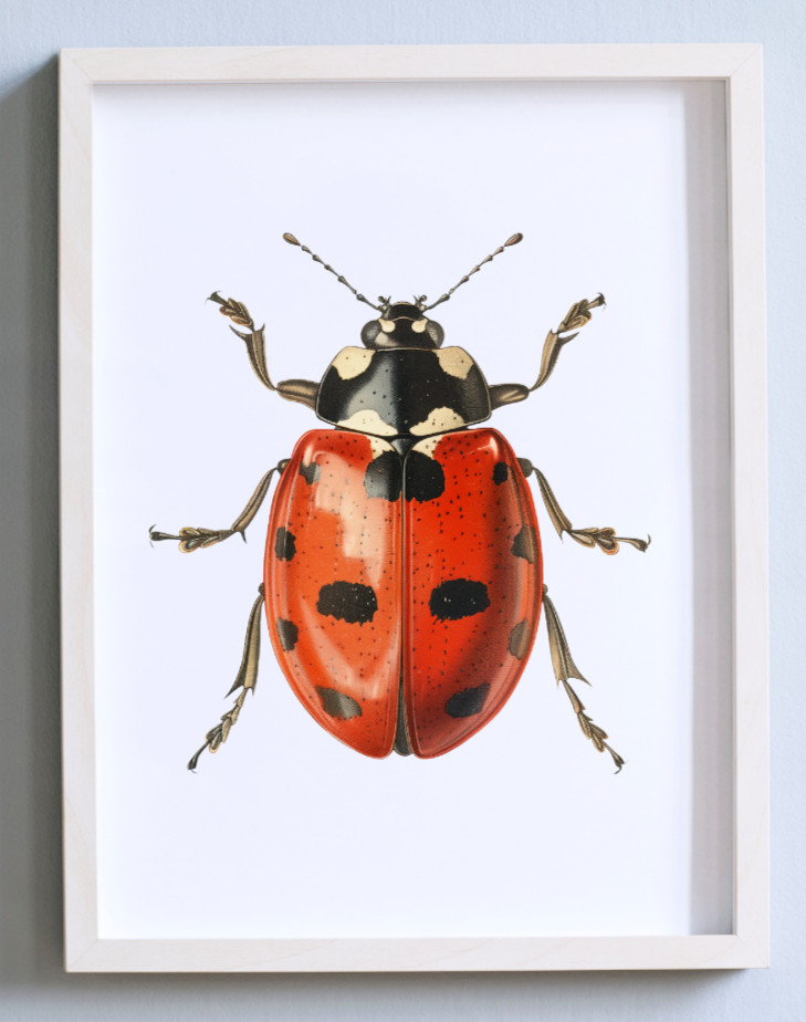 Ladybug Art Print, Ladybug Wall Art Decor Print, Botanical Wall Art Decor