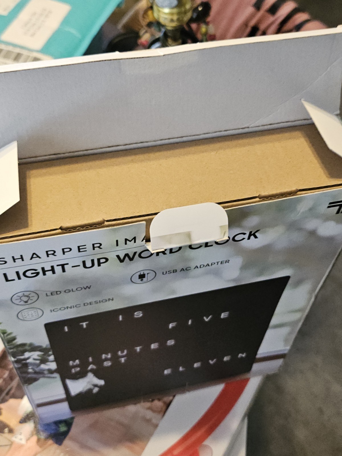 New In Box Sharper Image® LED Light-up Word Clock, 7.75&Prime;, Electronic Desk Clock