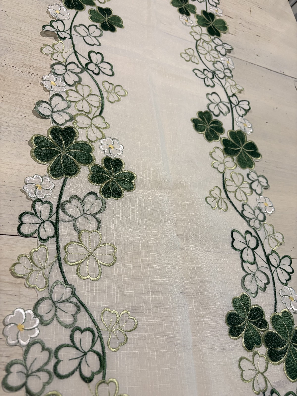 Ridgefield Home Table Runner Shamrock Embroidered Clover Decor 70in St Patrick&rsquo;s