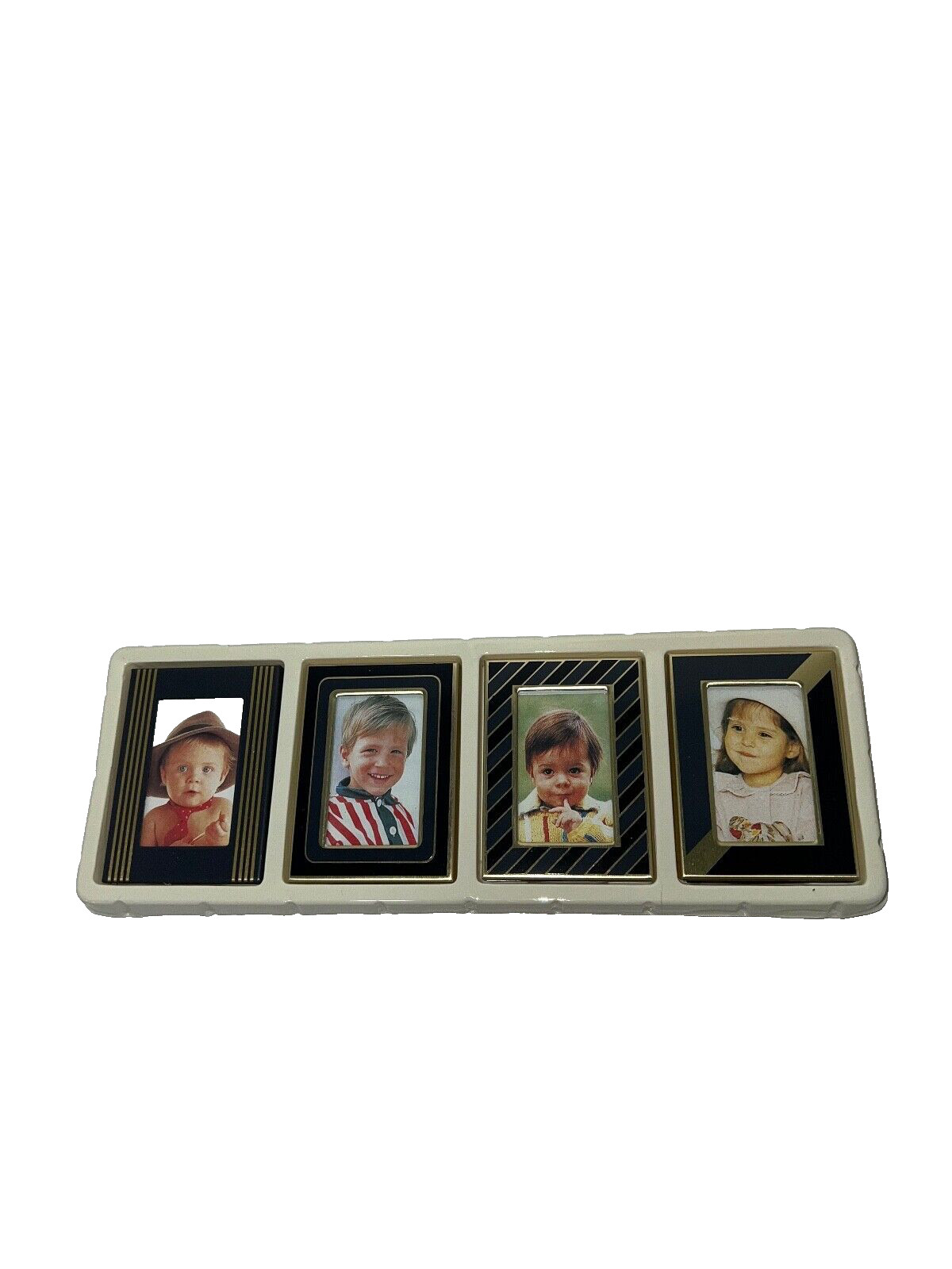 Set of 4 NEW mini PHOTO FRAMES gold black 1 1/16&Prime; x 1.3/4&Prime; magnetic