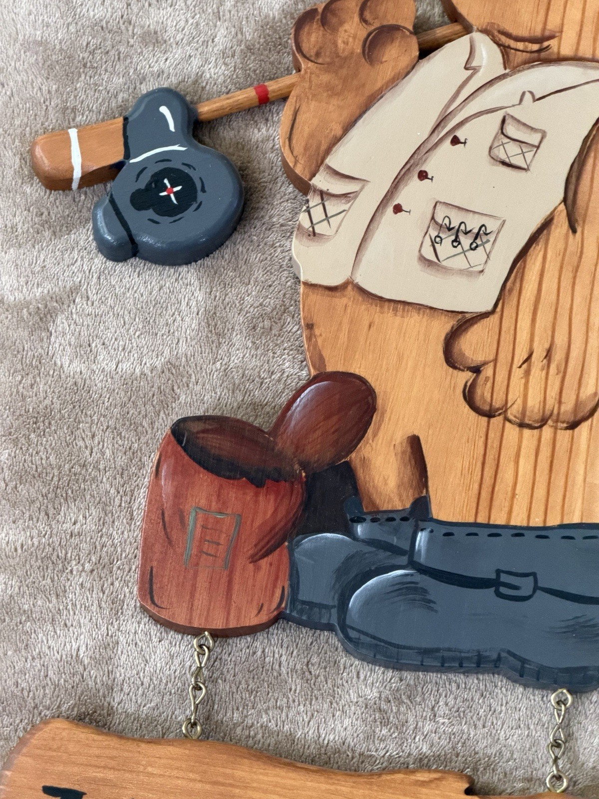 Handmade Solid Wood « Gone Fishing Bear » Wall Hanging Outdoor Sport Cabin Cottage