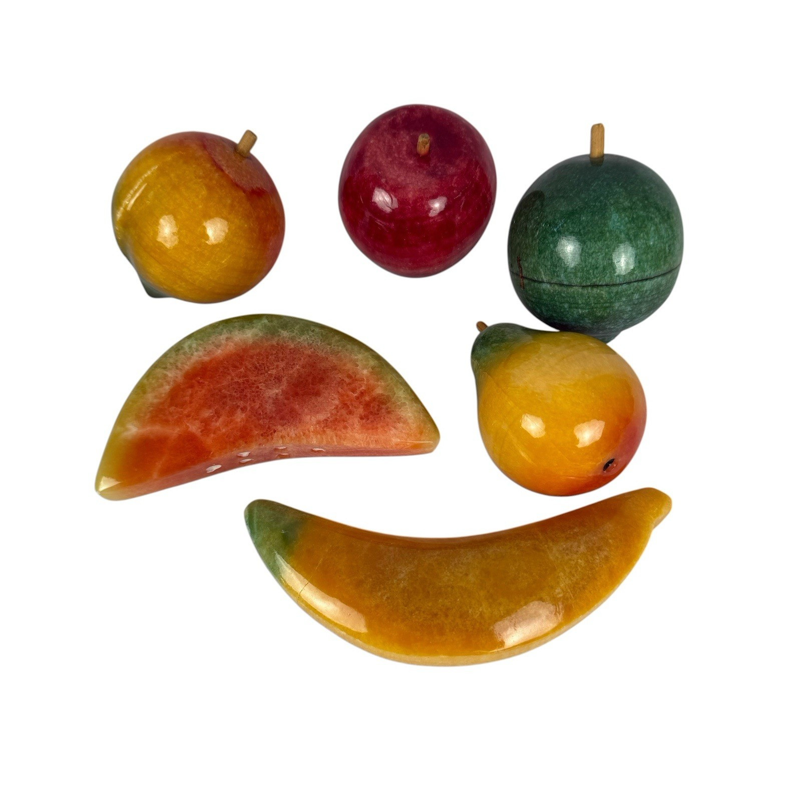 Alabaster Stone Fruit 6 Pieces Banana Watermelon Peach Pear Apple Lime
