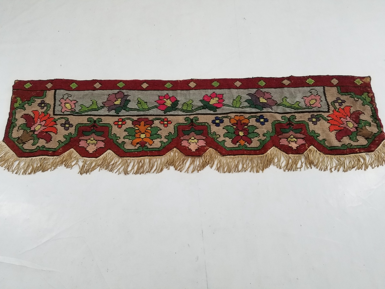 Vintage Traditional Handmade Floral Woven Tapestry Valance with Fringe 65×16 in
