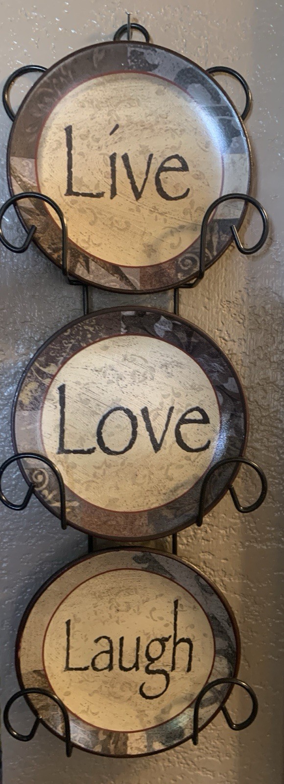 Live, Love, Laugh Ceramic Plates w/Cute Display Rack Ready To Hang-13 3/8x 4 5/8