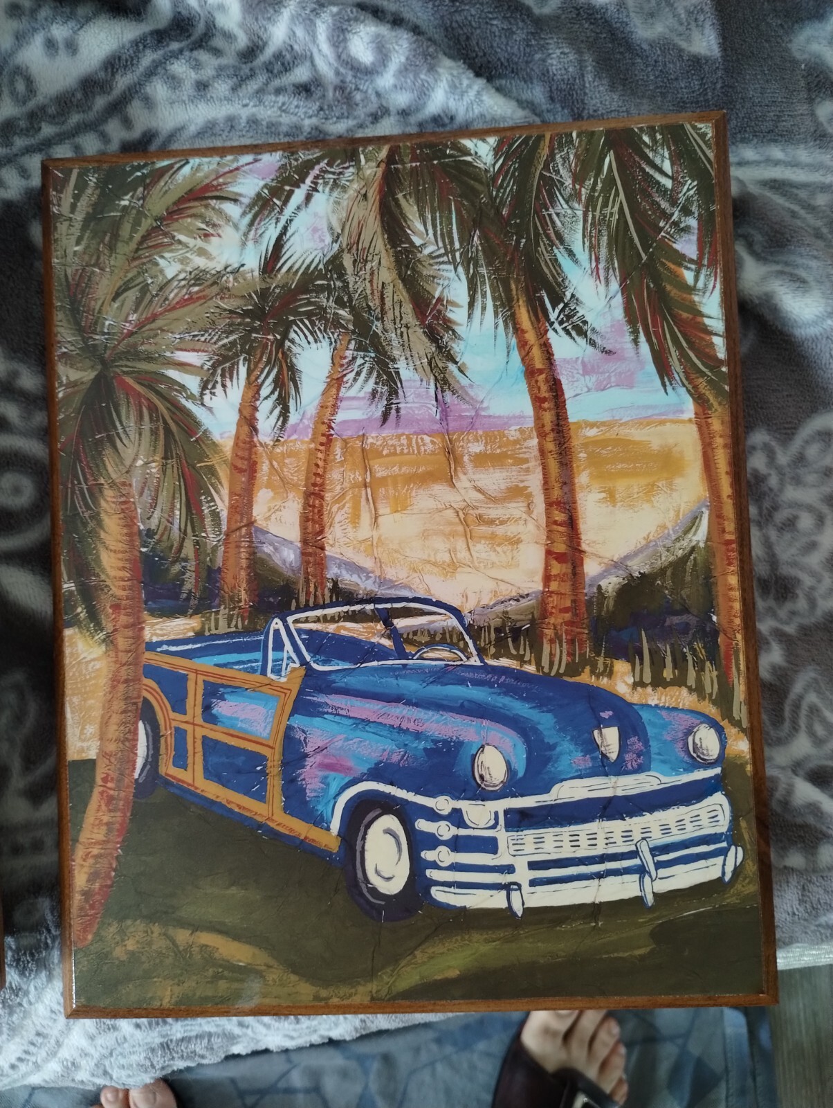 VINTAGE CAR PICTURE WALL DECORATION 10&Prime; L X 8&Prime; W X 1&Prime; SOLID WOOD 2 PC