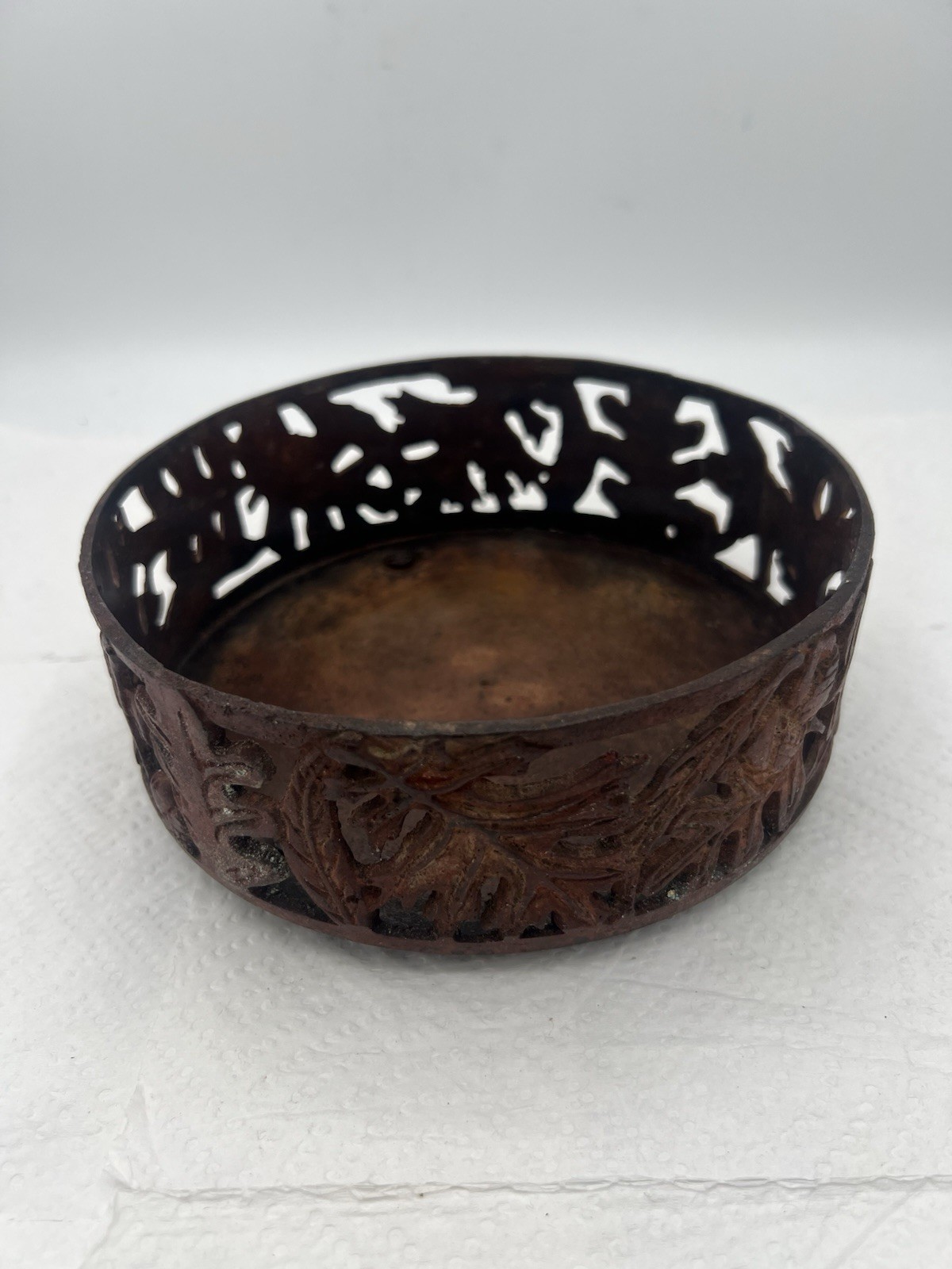 Vintage Cast Metal Oak Leaf Acorn Footed Bowl Rustic Lodge Decor Made In India