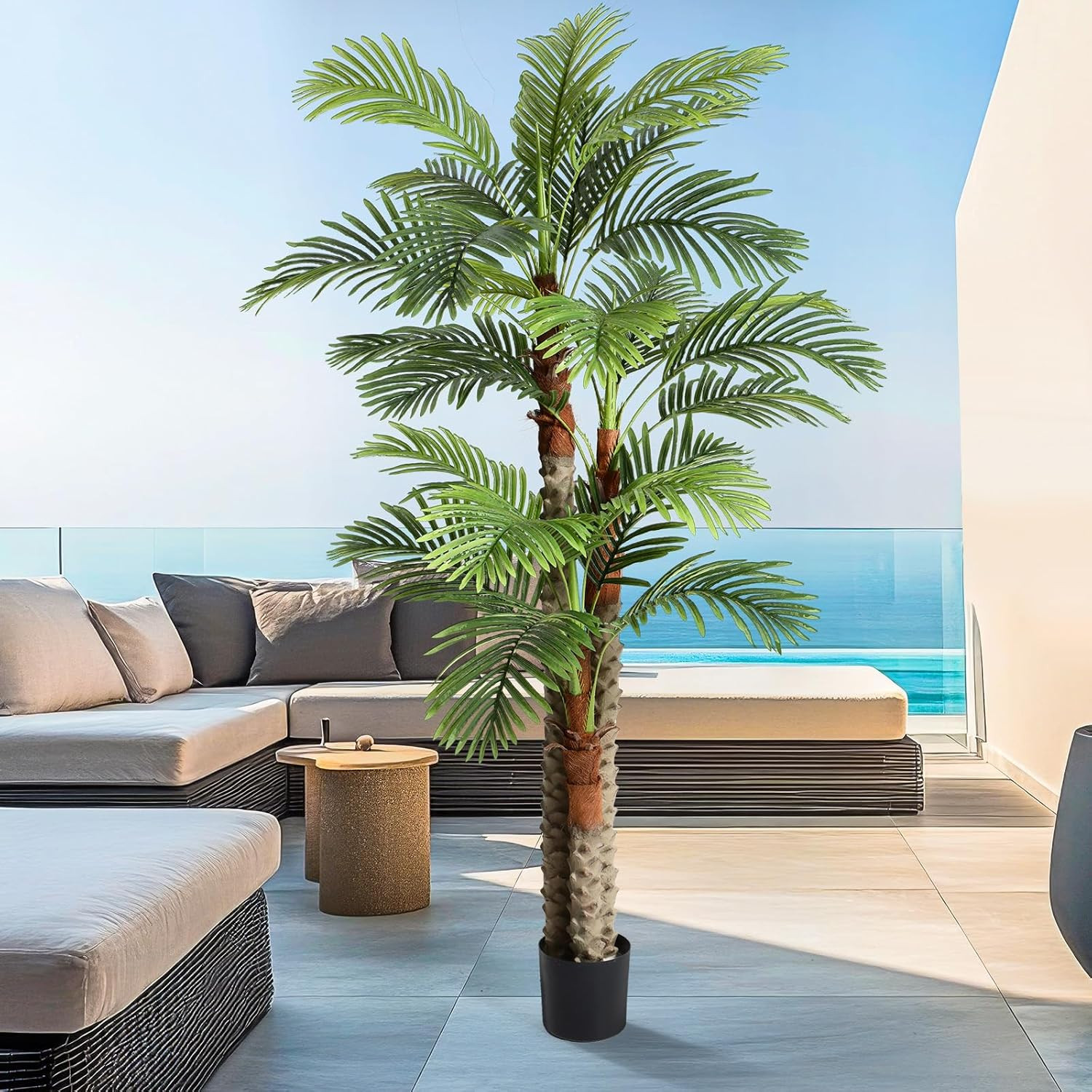 7 Ft Artificial Palm Tree – Faux Triple Phoenix for Indoor/Outdoor Decor