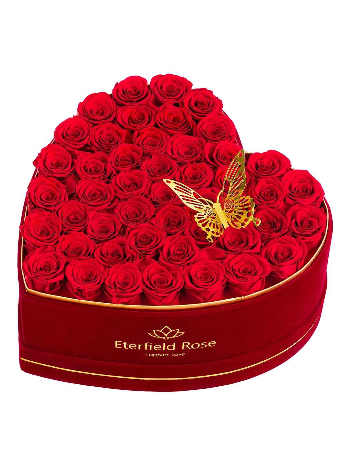 47 PCS Red Preserved Roses Heart Shape Box Forever Flowers Mom Birthday Gifts