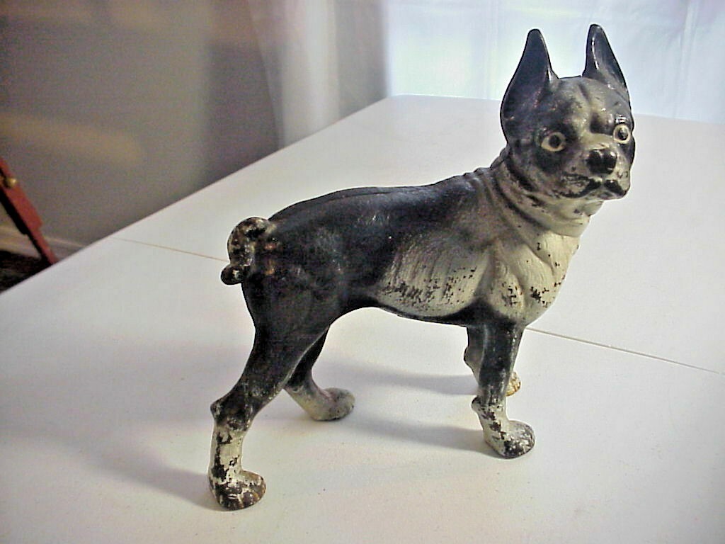 Antique Vintage HUBLEY Cast Iron BOSTON TERRIER French Bulldog 9&Prime; Doorstop R6
