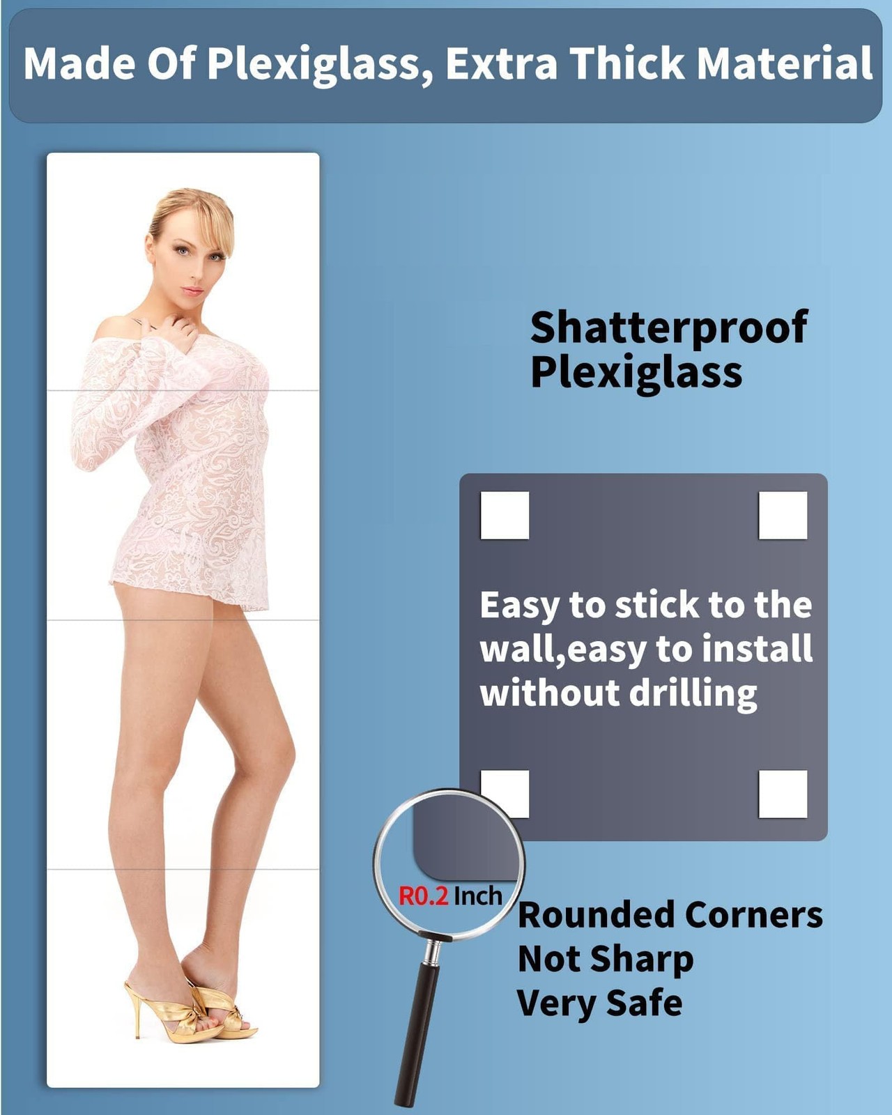 Unbreakable Full Length Mirror For Wall Mounted, Over The Door Mirror, Full B…