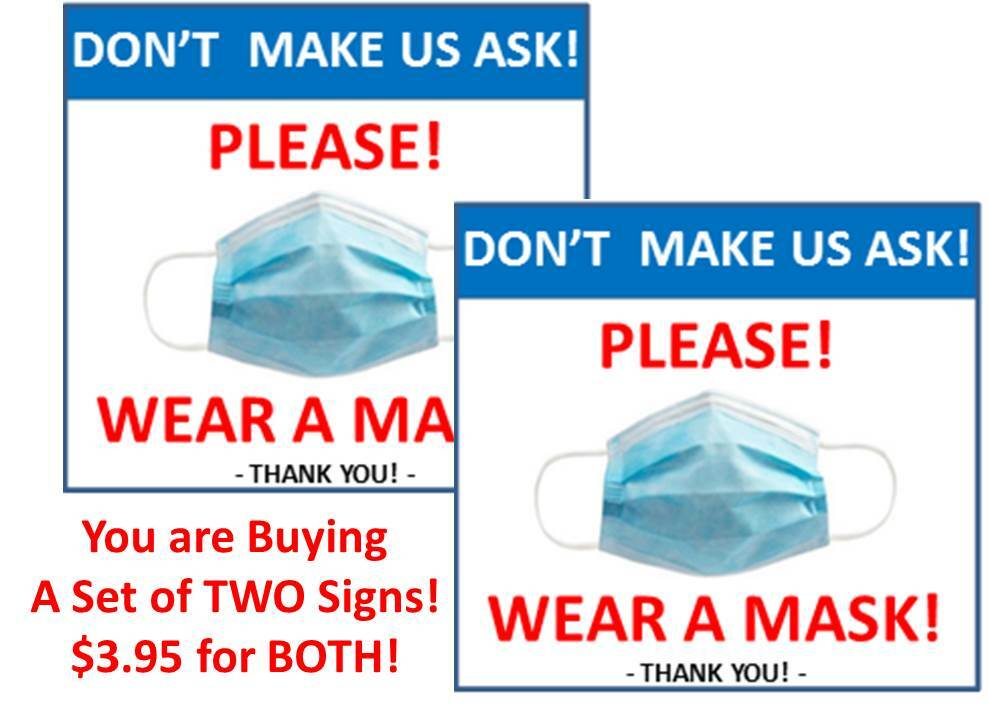 [Set of Two] WEAR A FACE MASK SIGN (5×5&Prime;) PLACARD FOR STORE WINDOW – DOOR- WALL
