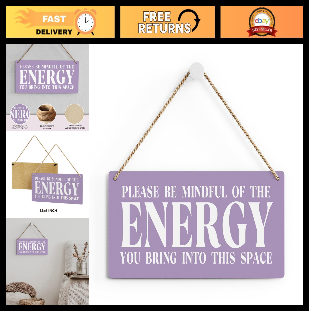 Spiritual Purple Wall Art for Meditation & Yoga Room | Inspirational Wood Sign