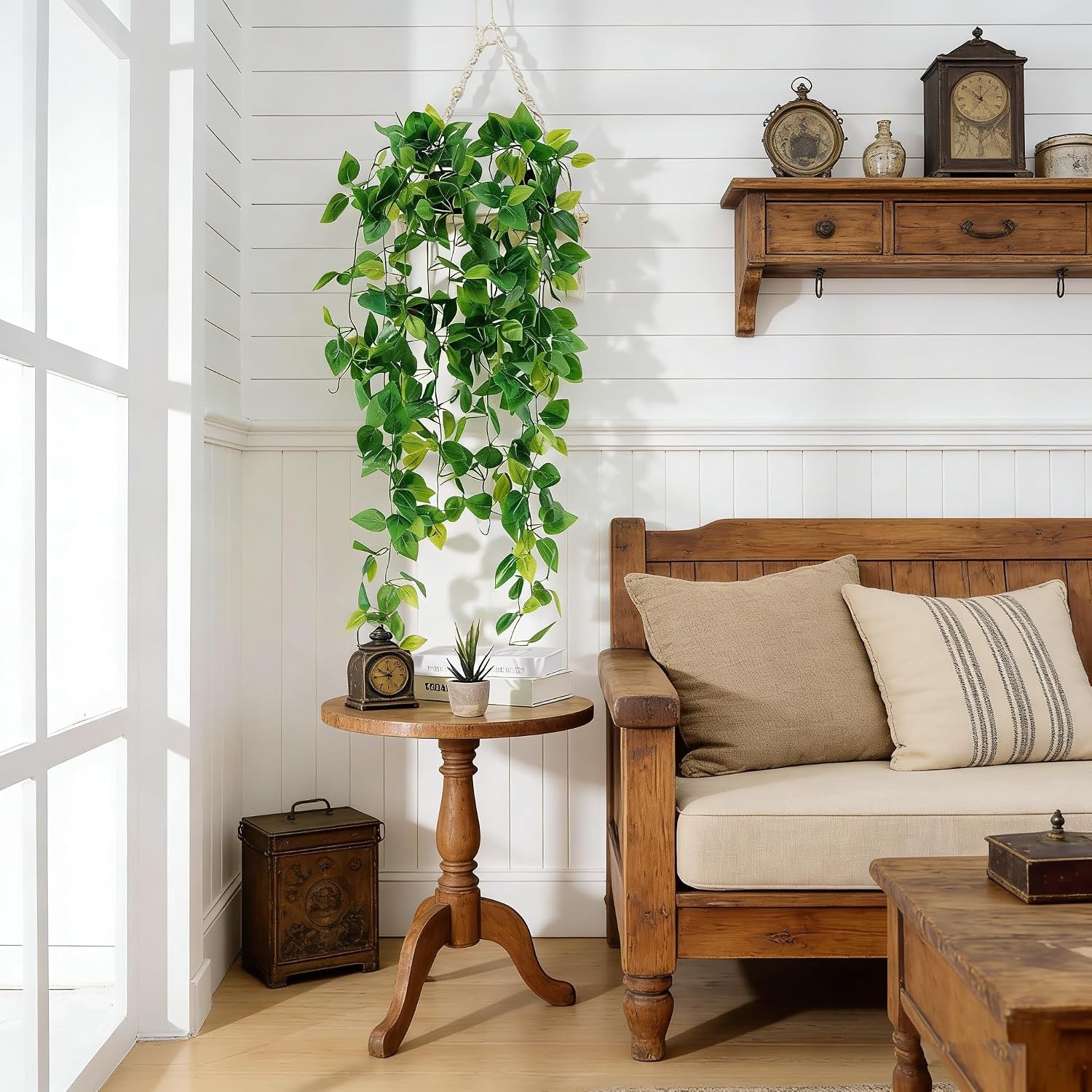 Artificial Hanging Plants 2pcs Faux Pothos Indoor Outdoor Hanging Plant