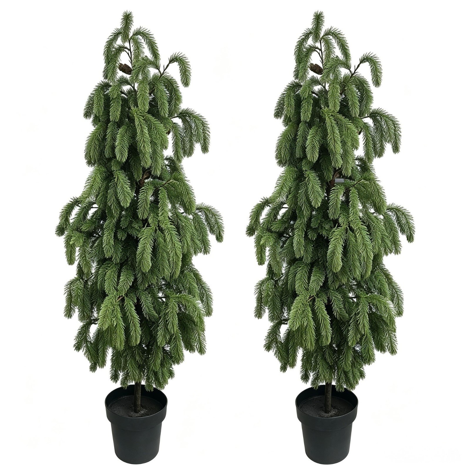 2 PCS 150cm Artificial Weeping Spruce Potted Tree Faux Pine Plant with Pine Home