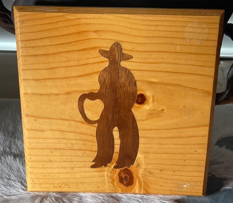 Western Plaque 7 x 6.75 in Cowboy Inlay Wooden Beveled Edge Decor Crafts