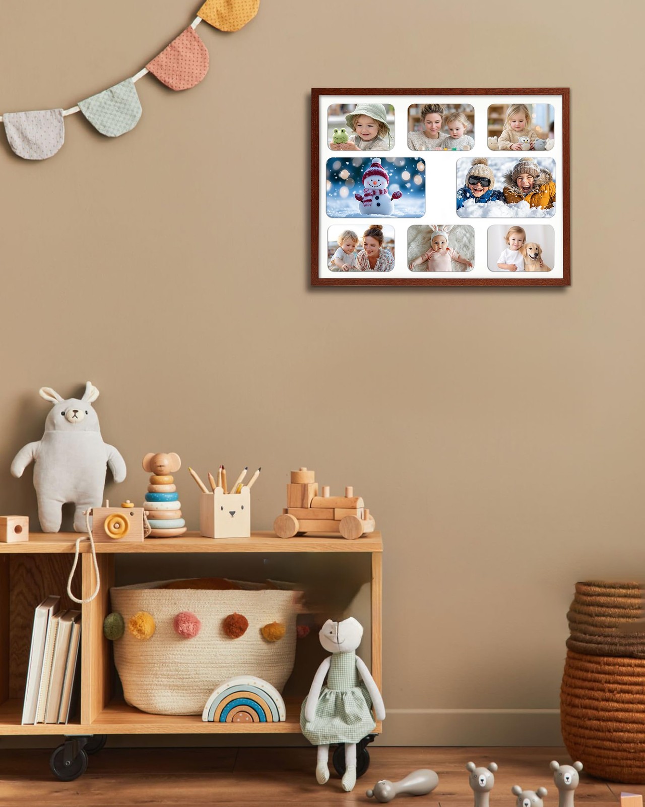 12x16in Natural Solid Oak Wood Picture Frame, Walnut Color Collage Wall Frame…