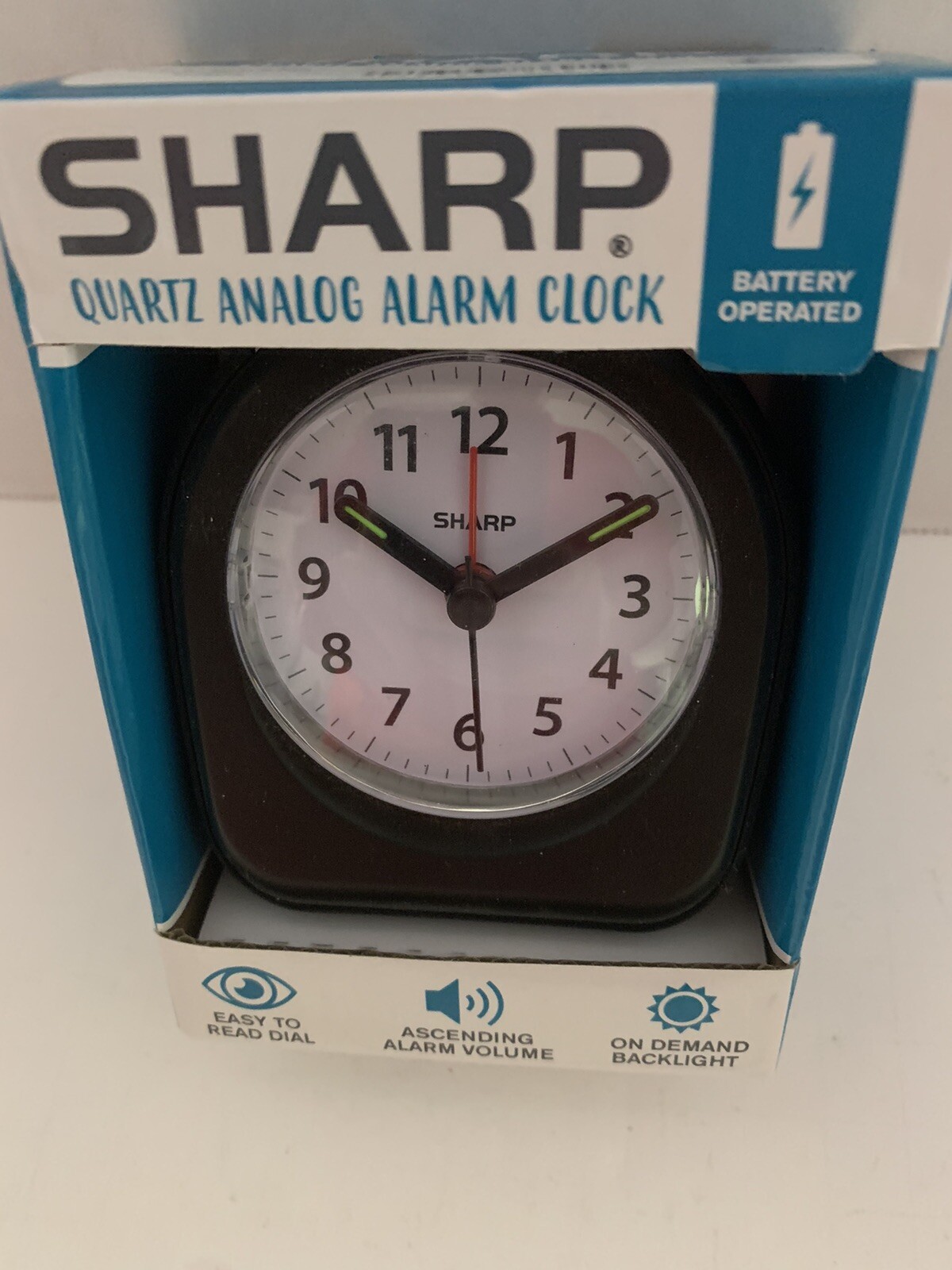Sharp Mini Alarm Clock Battery Power Ascending Alarm On Demand Backlight New