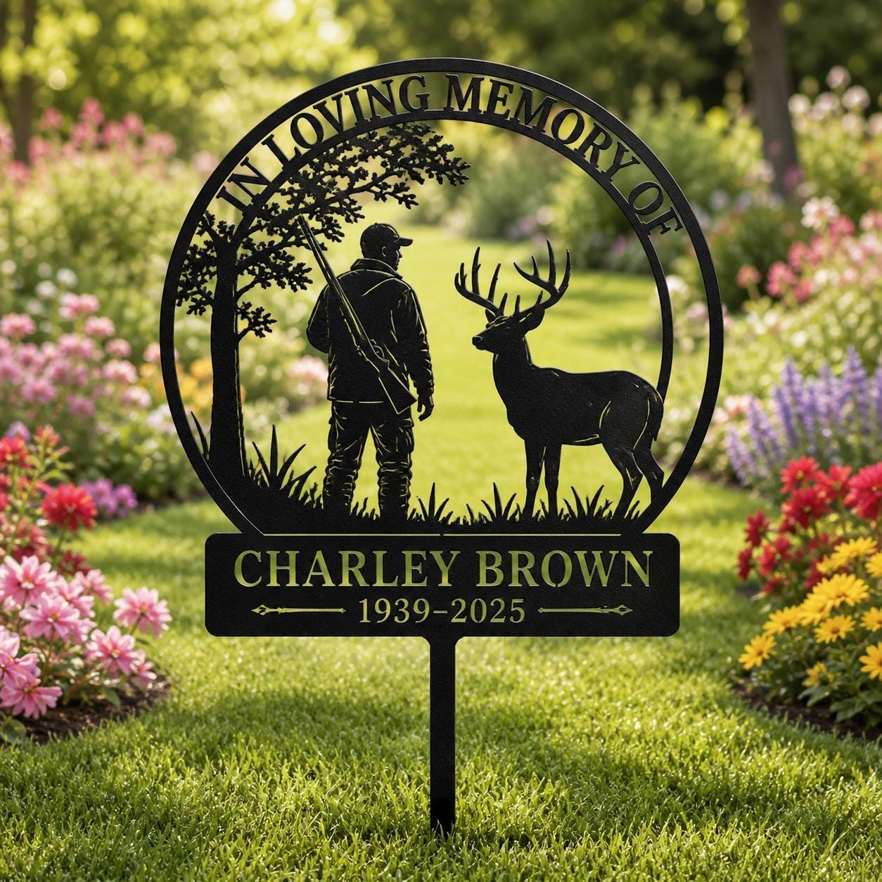 Hunter Memorial Garden Stake, Personalized Deer Hunting Grave Marker Sign
