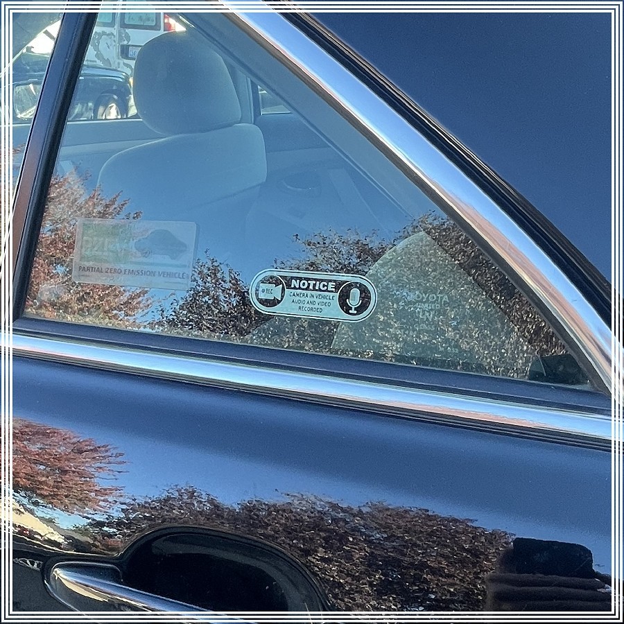 Camera in Car Recording Video 6-Pack INSIDE MOUNT Decals White Black 3.0&Prime; x 1.0&Prime;