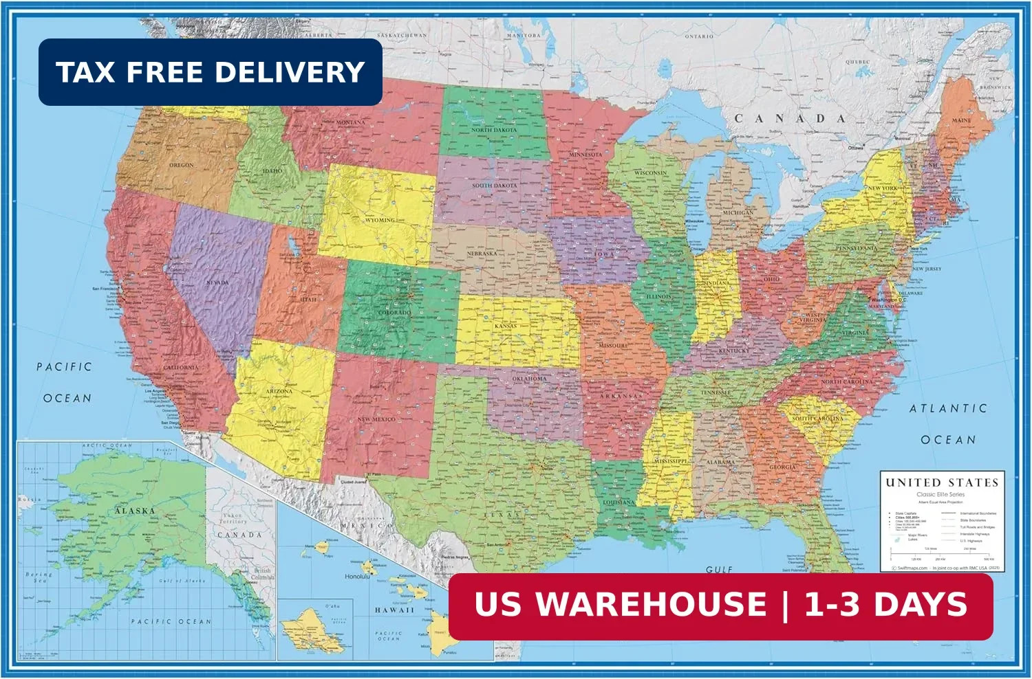 24×36 United States, USA Classic Elite Wall Map Mural Poster (Paper Folded)