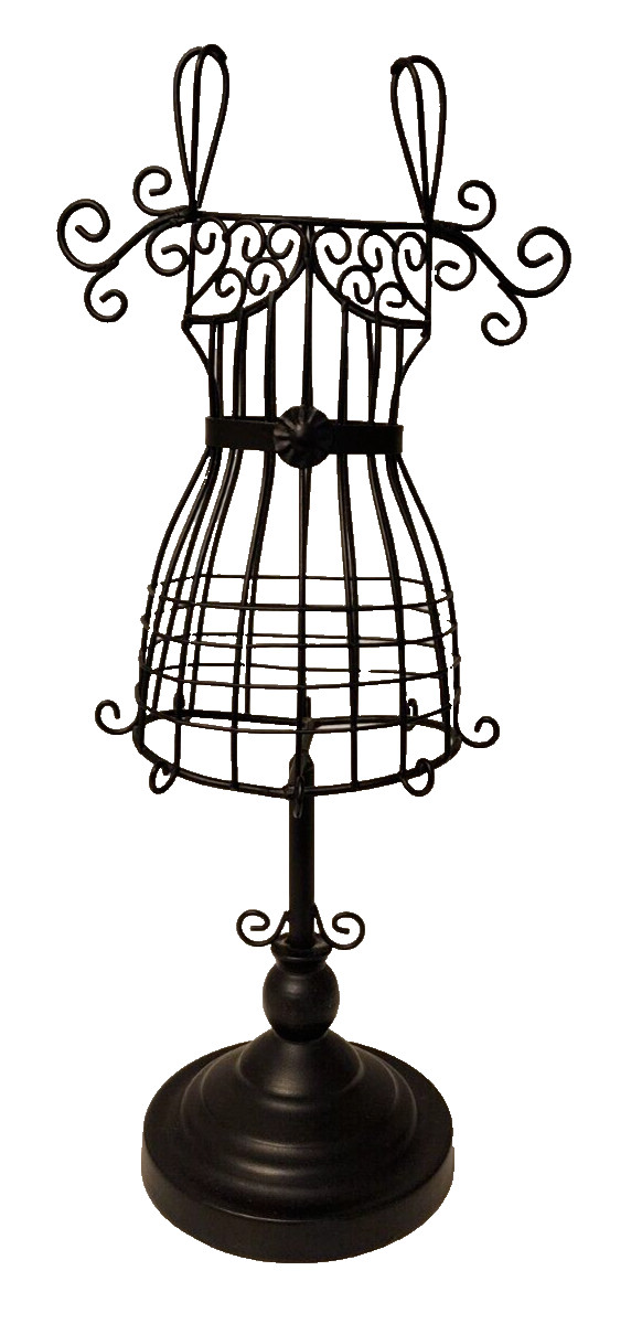 Small Mini Black Metal Wire Dress Mannequin Jewelry Home Decor Sculpture 17&Prime;h