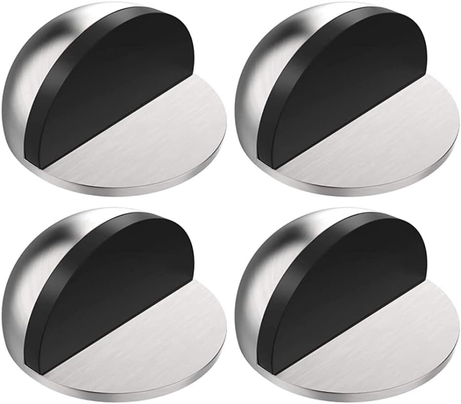 4 Pack Stainless Steel Floor Doorstops Door Stopper W/Rubber Safety Mounted Tape