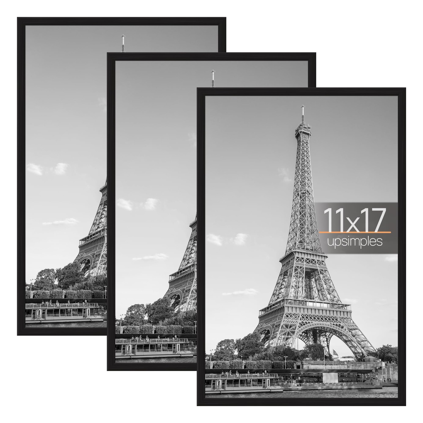 11X17 Picture Frame Black 3 Pack, 11 X 17 Frame for Horizontal or Vertical Wall