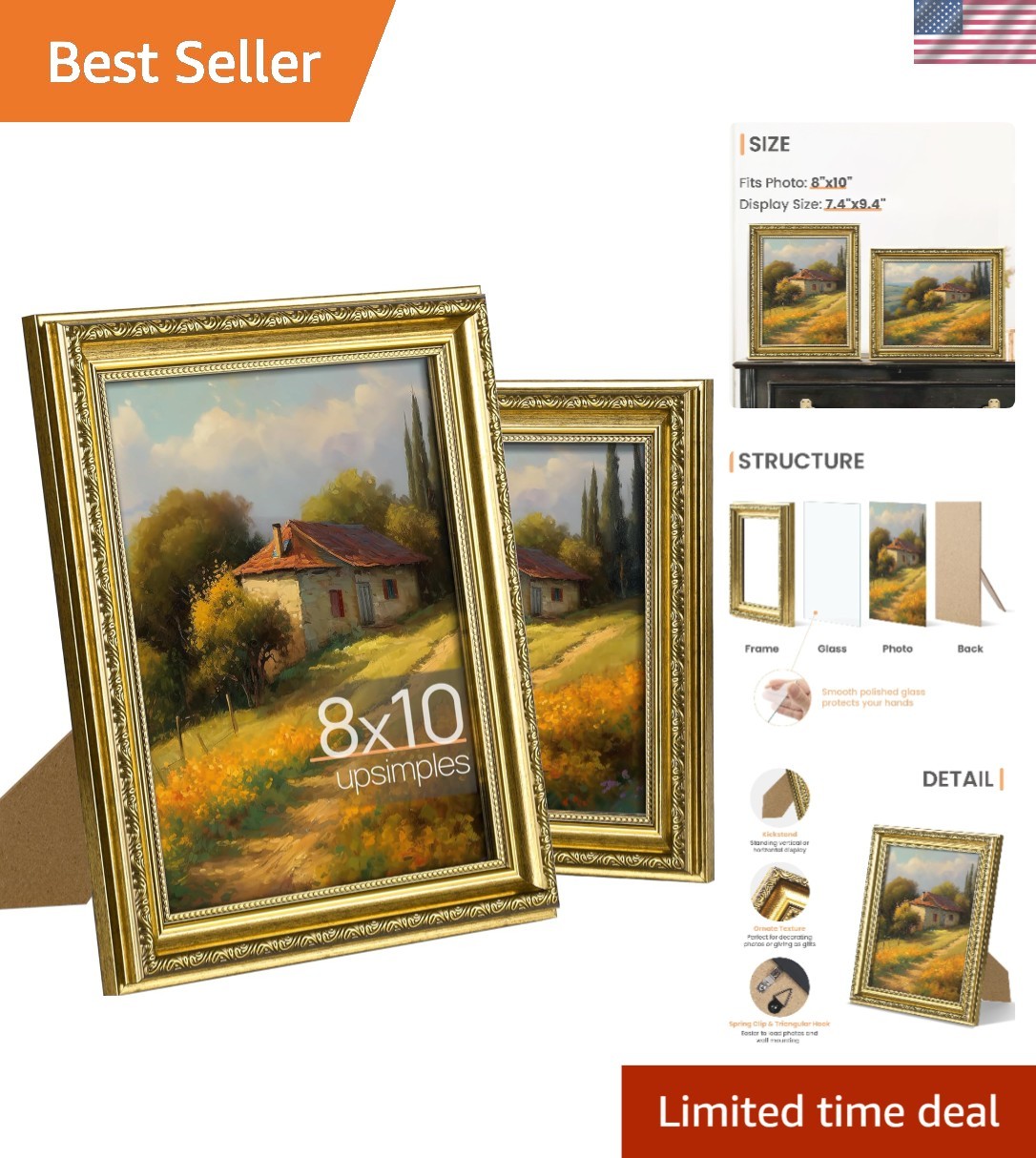 Stylish 8×10 Ornate Picture Frames with Real Glass – Ideal Gift for Occasions