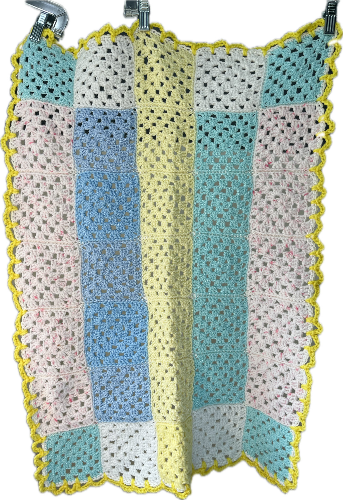 Vintage Crochet Blanket Small Throw or Baby Blanket 28&Prime; x 20&Prime; Pastels 70s 80s