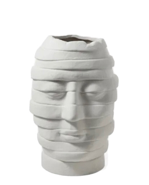 Ceramic Plaster Modern Abstract Bandaged Human Head Vase 26cm x 17cm – New
