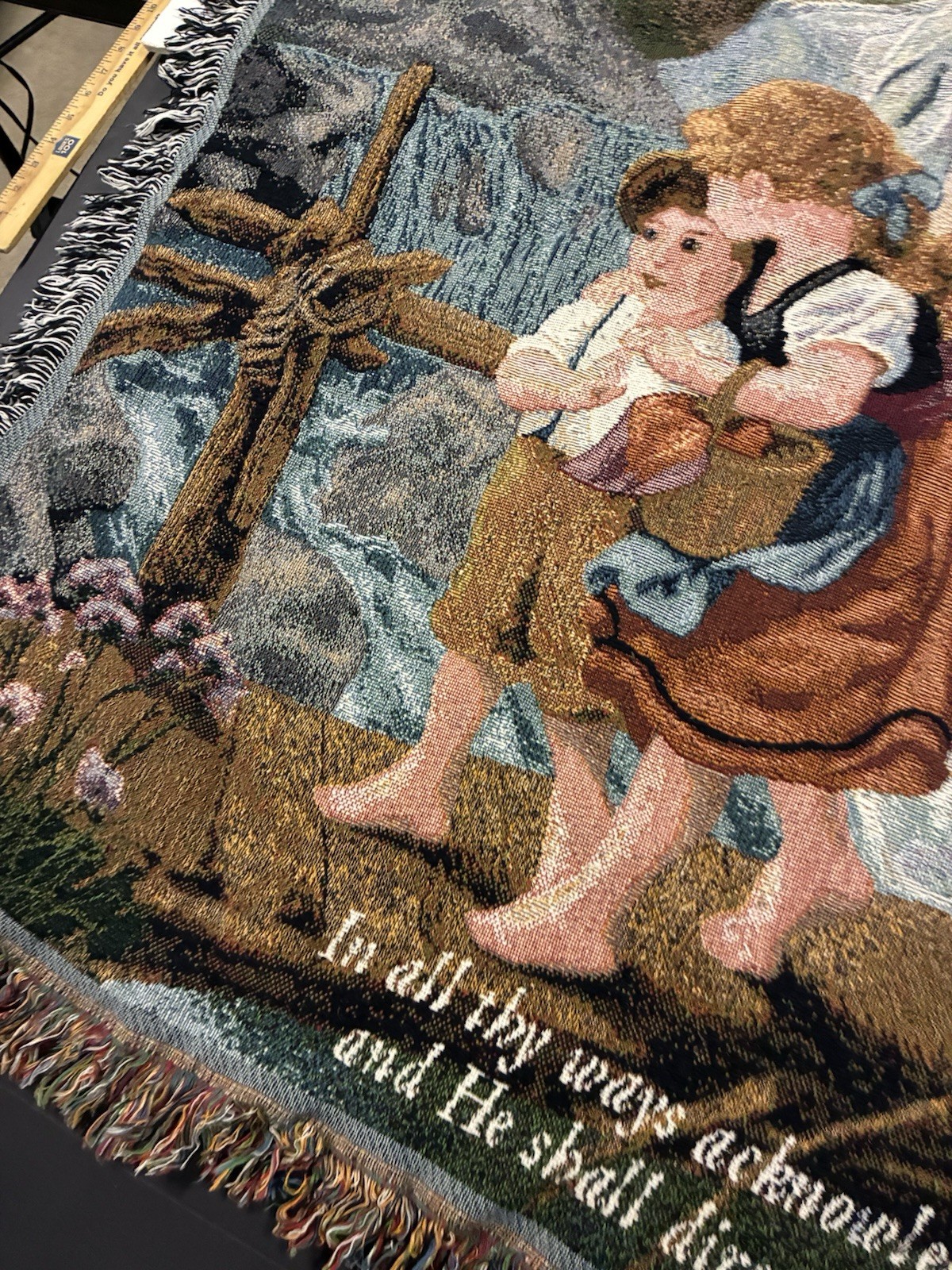 Direct Thy Paths Guardian Angel Watch Children Over Stream Tapestry Throw 62×50