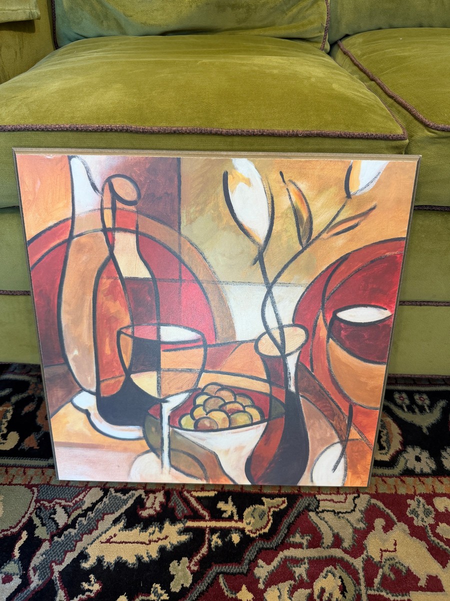 Abstract Still Life Wine & Flowers Framed Canvas Print