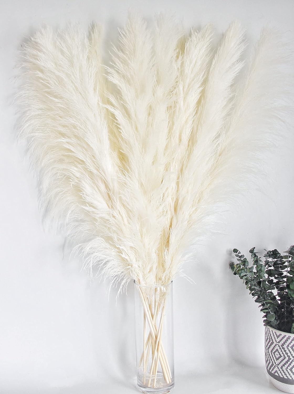 White Pampas Grass Decor 46&Prime; Tall Stems 10 Pieces Large Boho Home Decor