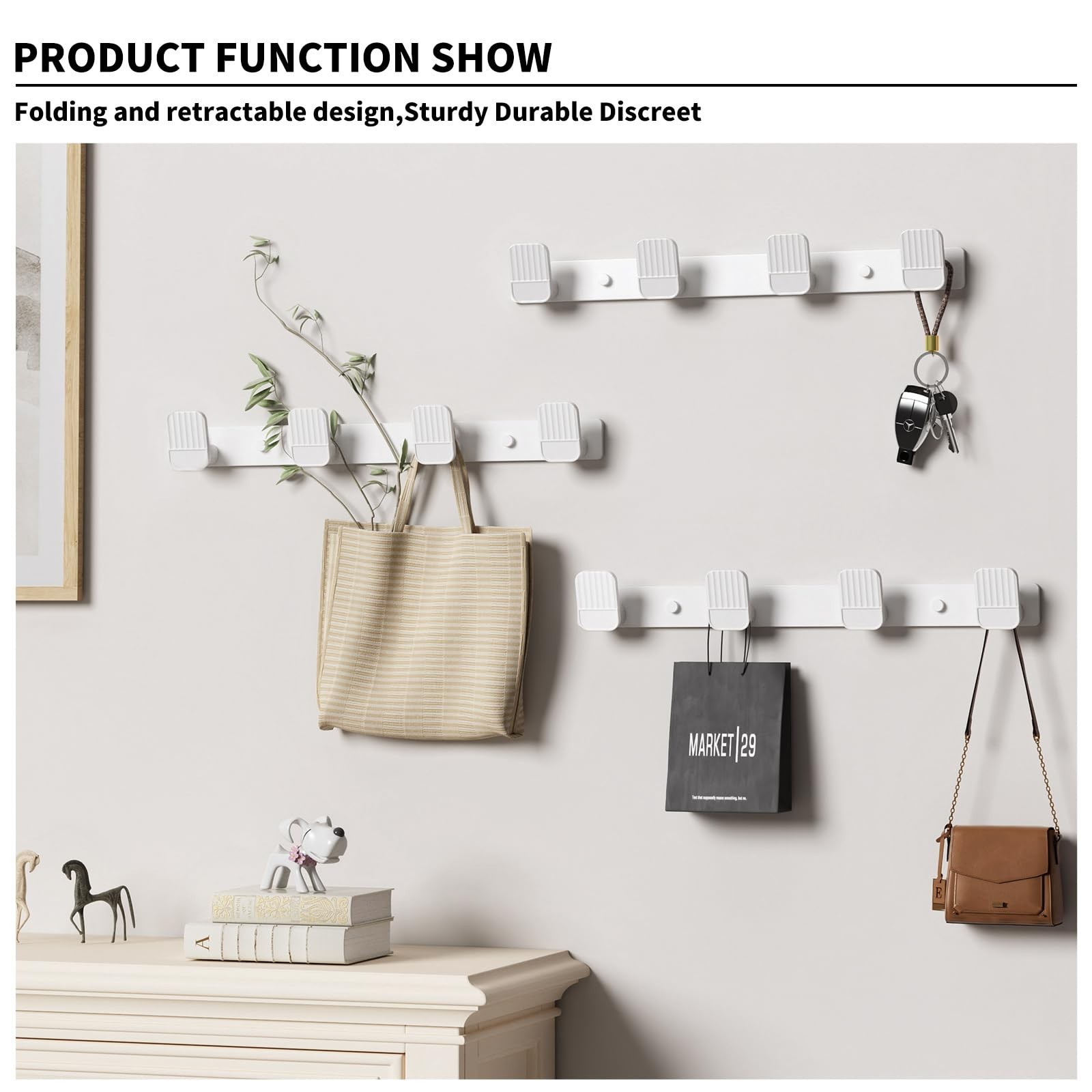 Coat Rack Wall Mount Coat Hooks – White Hook Rack with 4 Hooks Aluminum Wall …