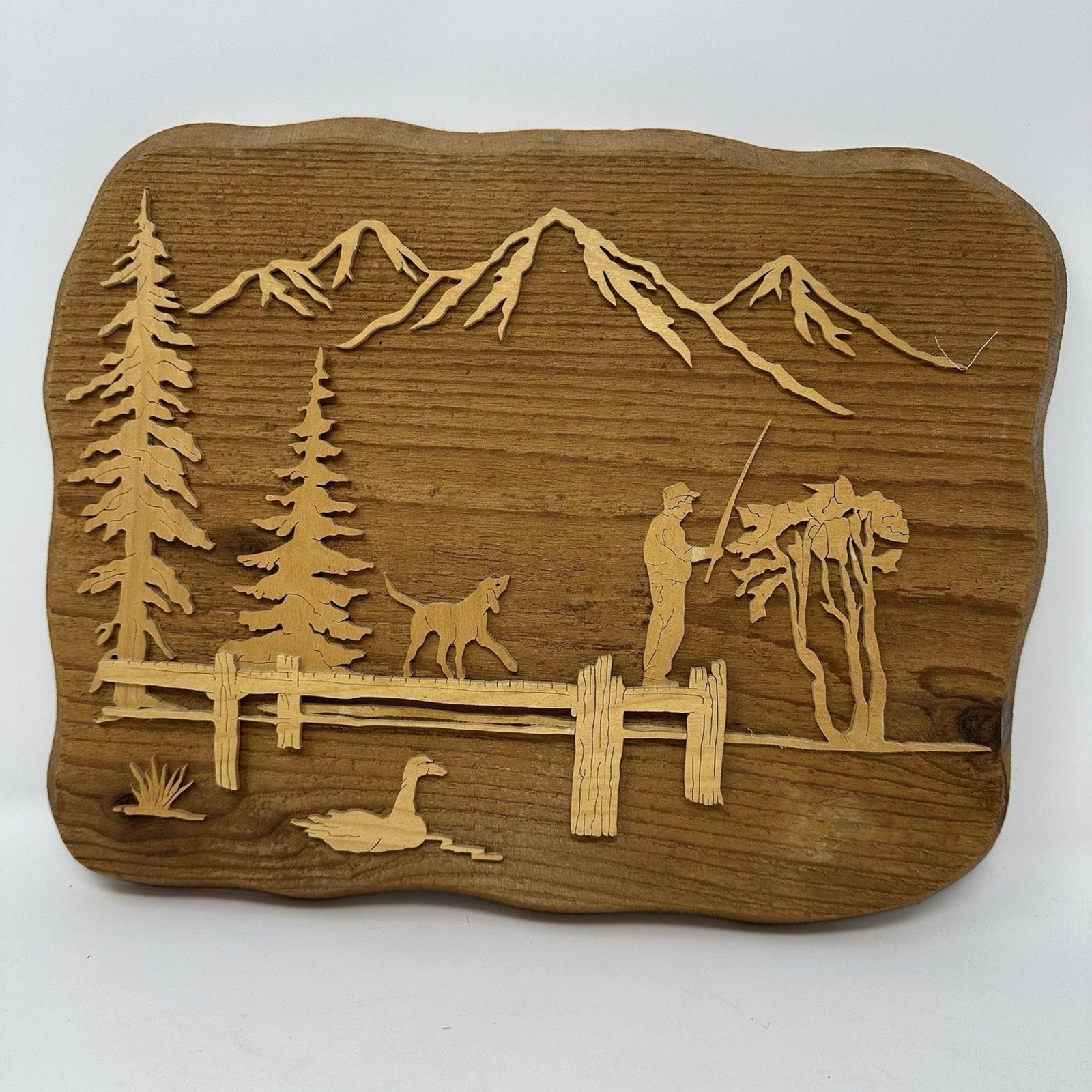 Vintage Wood Hunting Scene Masculine Wall Decor -Handcrafted Scroll/Laser Cut 3D