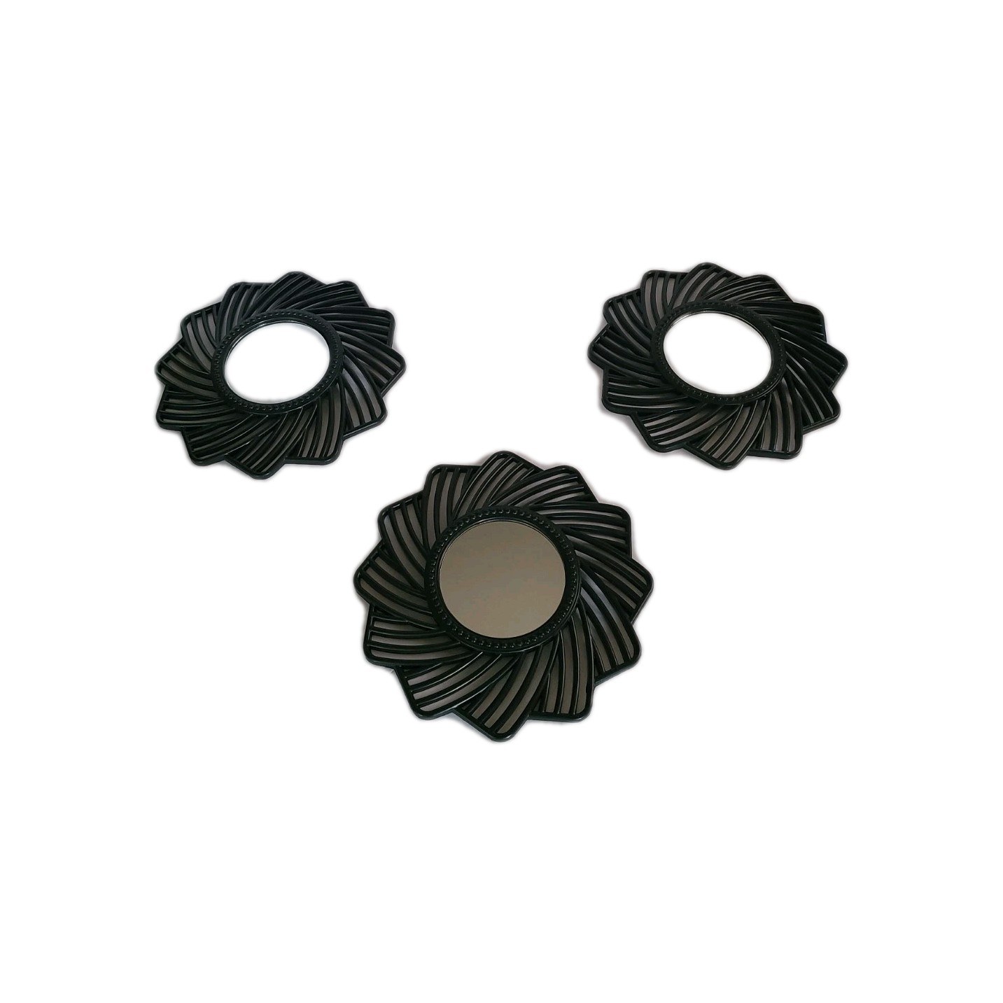Set Of 3 Swirl Hanging Wall Mirrors Black Plastic Round Decorative